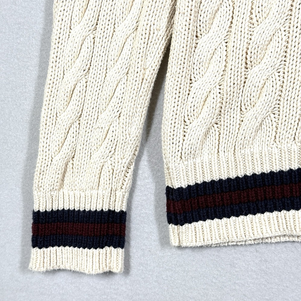 Vintage Polo Ralph Lauren Cricket Sweater Mens L XL Cable Knit Tennis 90s Cream - Picture 8 of 12